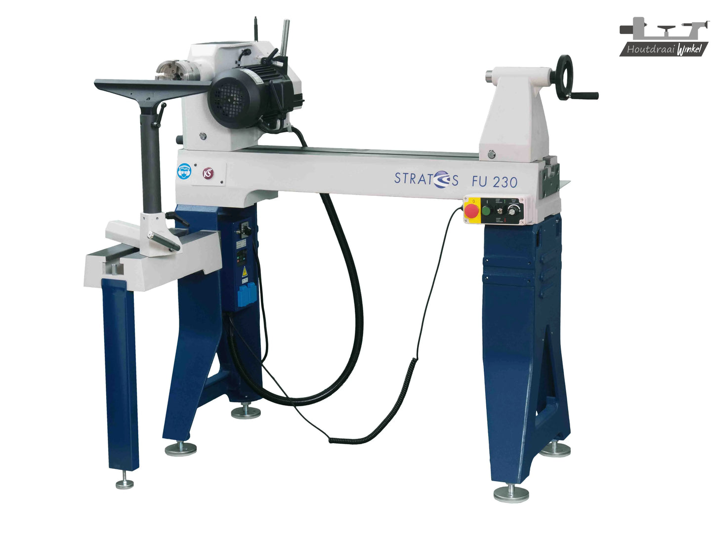 Houtdraaibank Stratos FU-230 met buitendraai-inrichting in haakse opstelling voor extra grote diameter