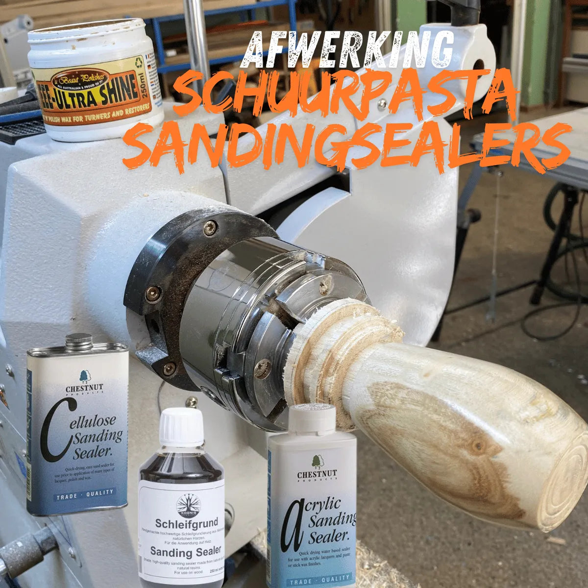 Collectiefoto schuurpasta's en sanding sealers