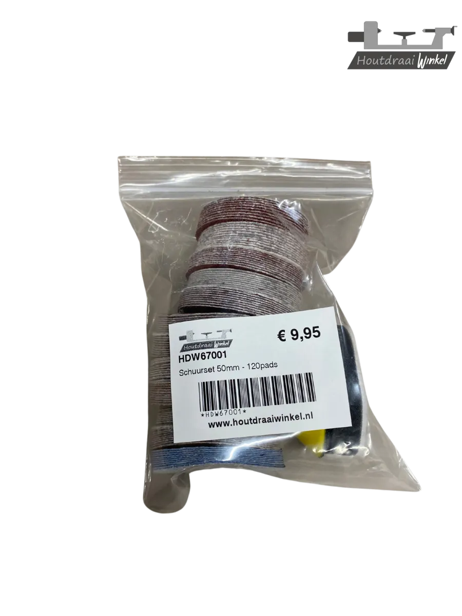 Schuurset 50mm met 120 schuurpads, schuurzool